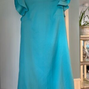 Elegant Turquoise Blue Ruffle Sleeve Women's Dress